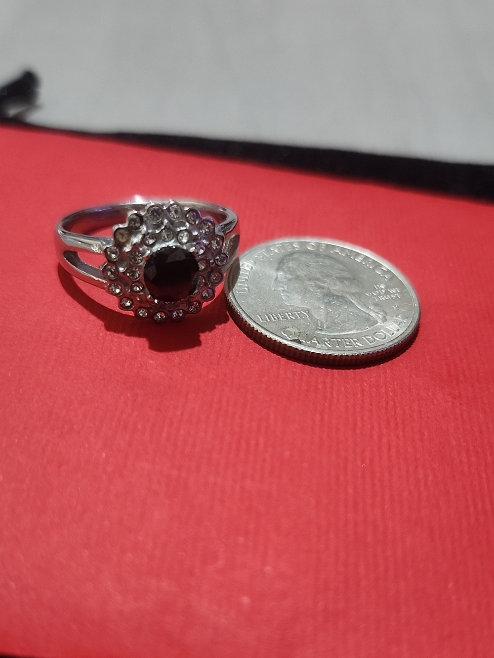 Silver-Tone Black Crystal Halo Ring - Women's Fashion Jewelry